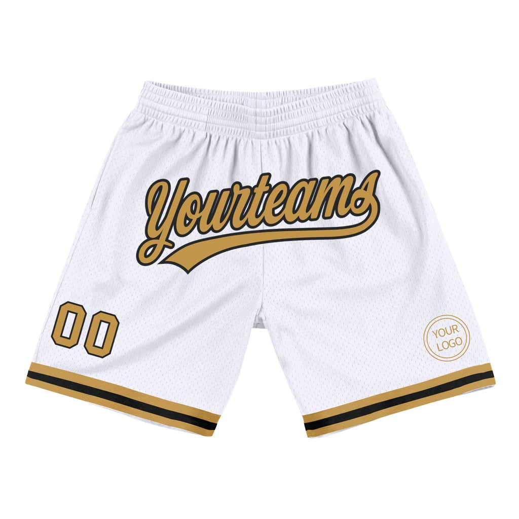 Custom White Old Gold-Black Authentic Throwback Basketball Shorts photo 1