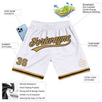 Custom White Old Gold-Black Authentic Throwback Basketball Shorts photo 2