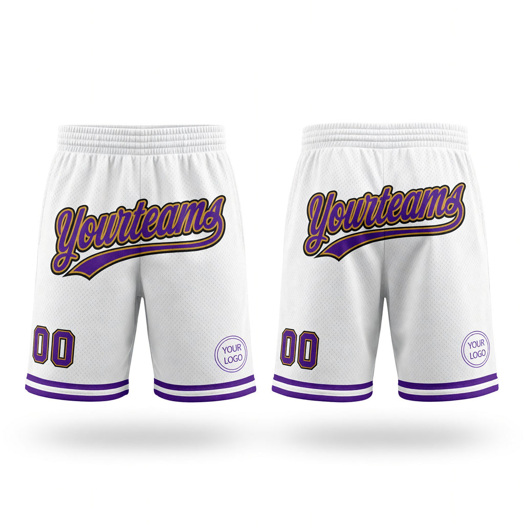 Custom White Purple Old Gold-Black Authentic Throwback Basketball Shorts