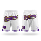 Custom White Purple Old Gold-Black Authentic Throwback Basketball Shorts