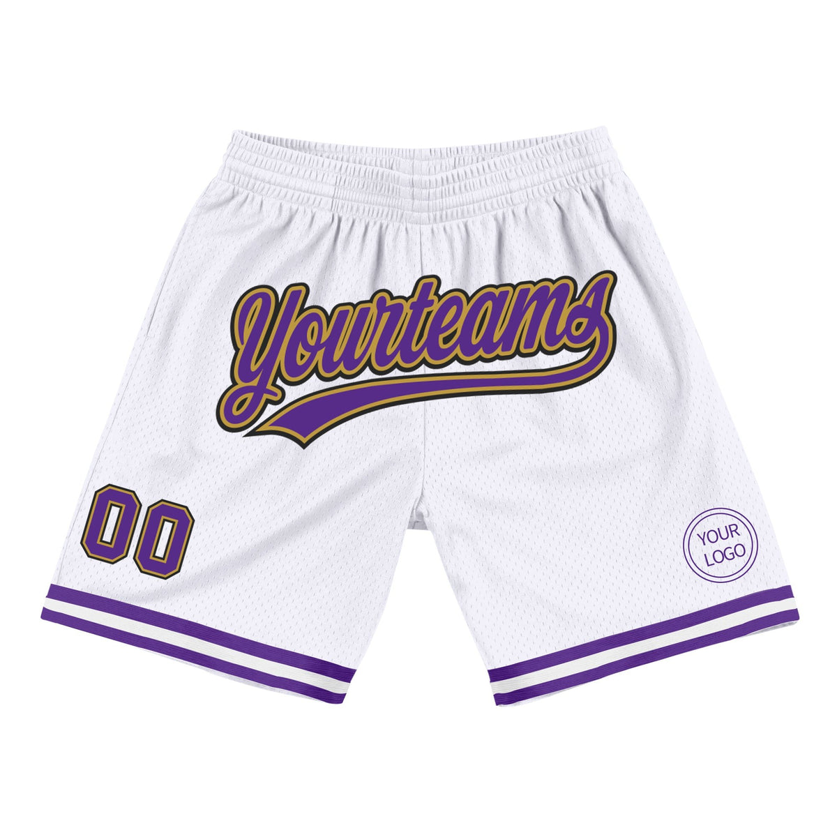 Custom White Purple Old Gold-Black Authentic Throwback Basketball Shorts photo 1