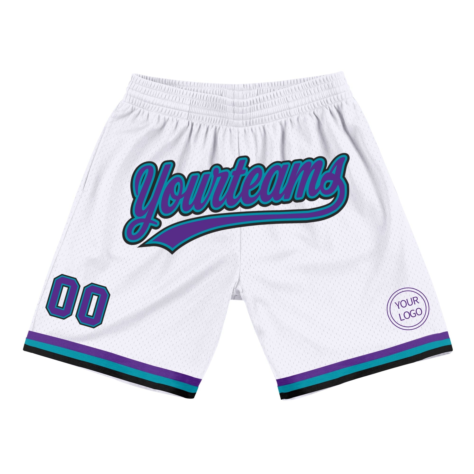 Custom White Purple Teal-Black Authentic Throwback Basketball Shorts photo 1