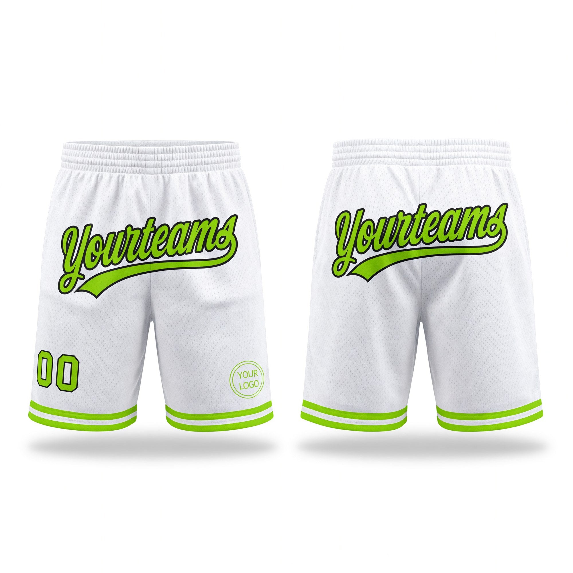 Custom White Neon Green-Black Authentic Throwback Basketball Shorts