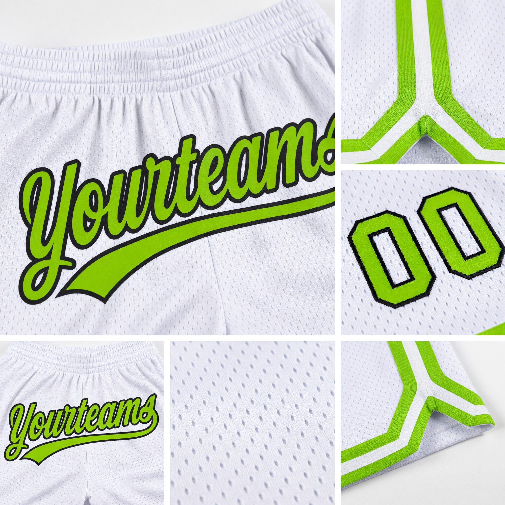Custom White Neon Green-Black Authentic Throwback Basketball Shorts detail