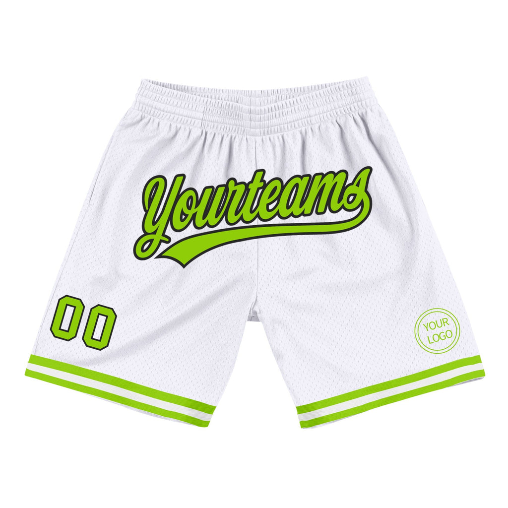 Custom White Neon Green-Black Authentic Throwback Basketball Shorts photo 1