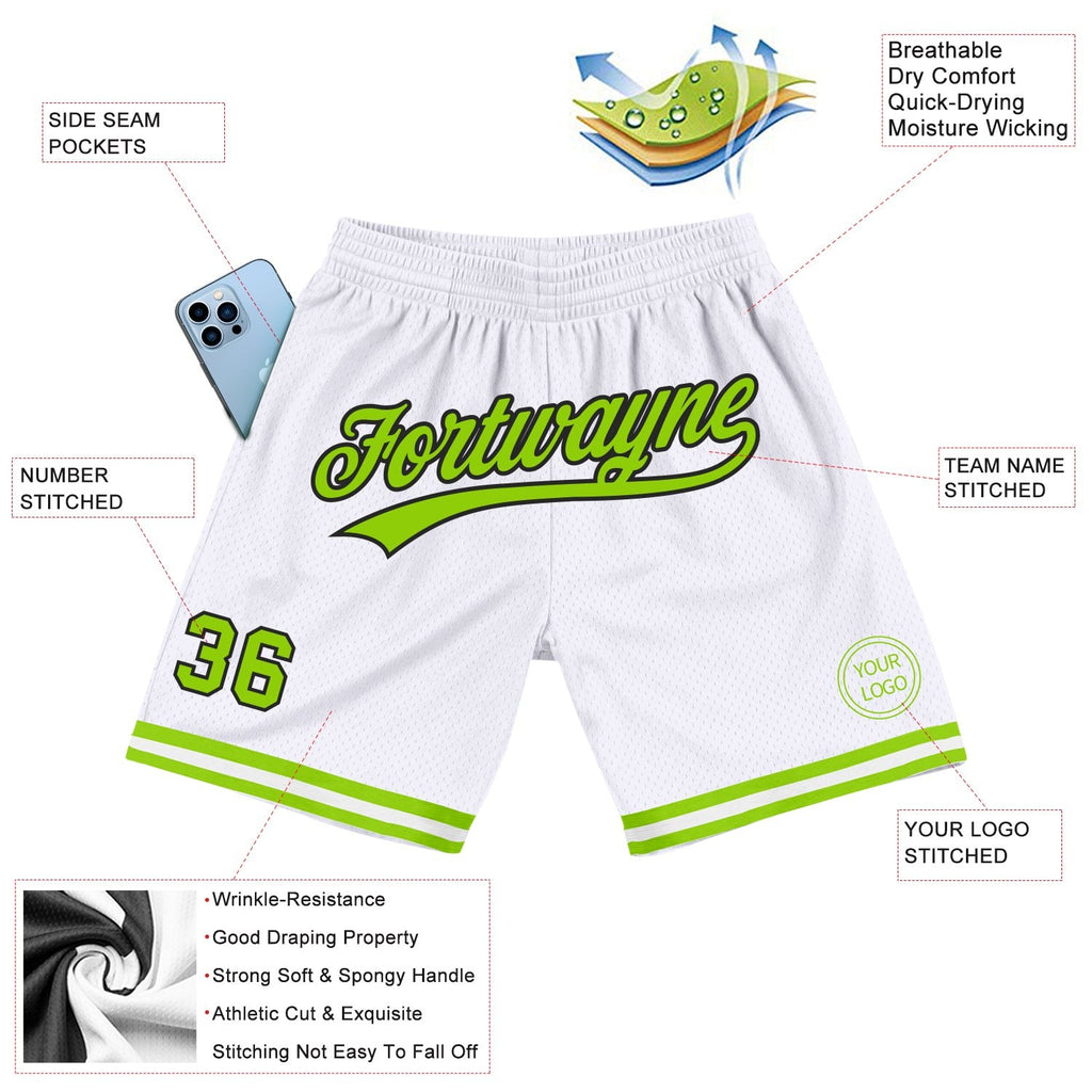 Custom White Neon Green-Black Authentic Throwback Basketball Shorts photo 2