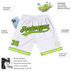 Custom White Neon Green-Black Authentic Throwback Basketball Shorts photo 2