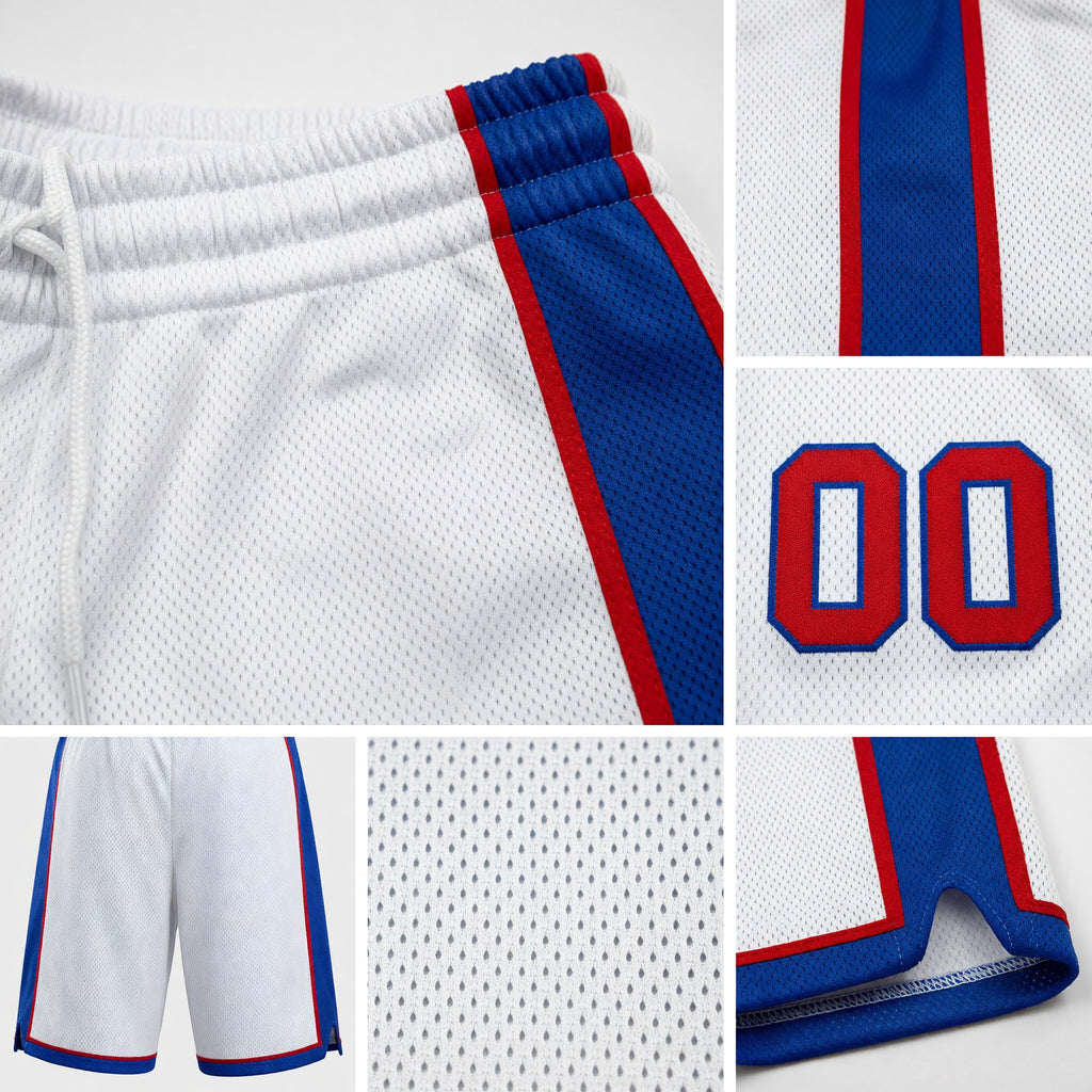 Custom White Red-Royal Authentic Basketball Shorts detail