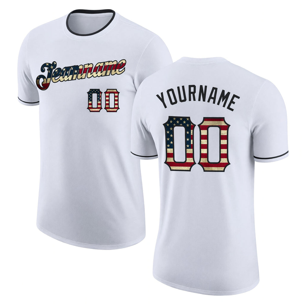 Custom White Vintage USA Flag-Black Performance T-Shirt