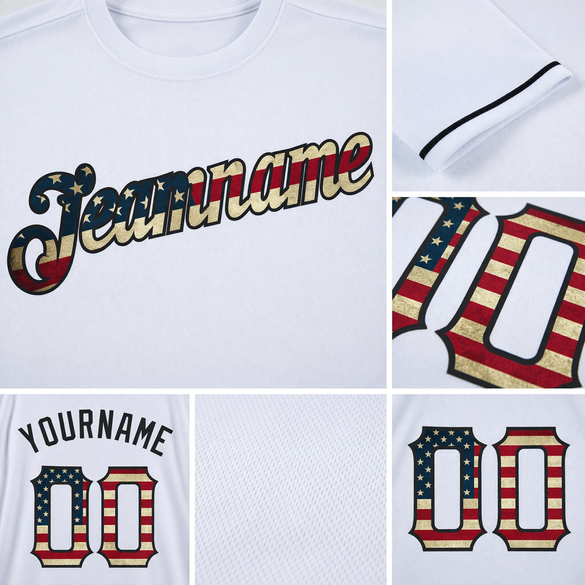 Custom White Vintage USA Flag-Black Performance T-Shirt detail