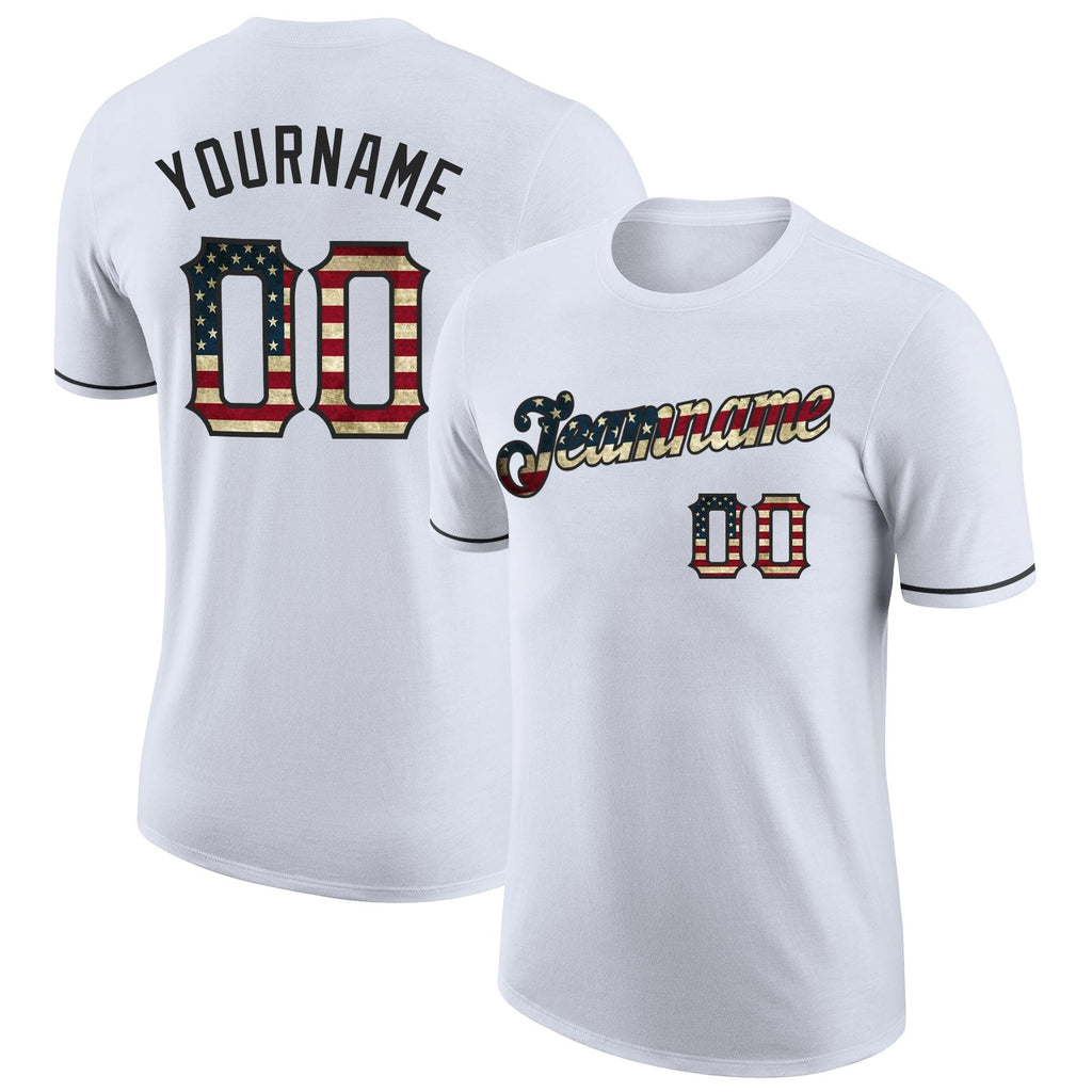 Custom White Vintage USA Flag-Black Performance T-Shirt photo 1