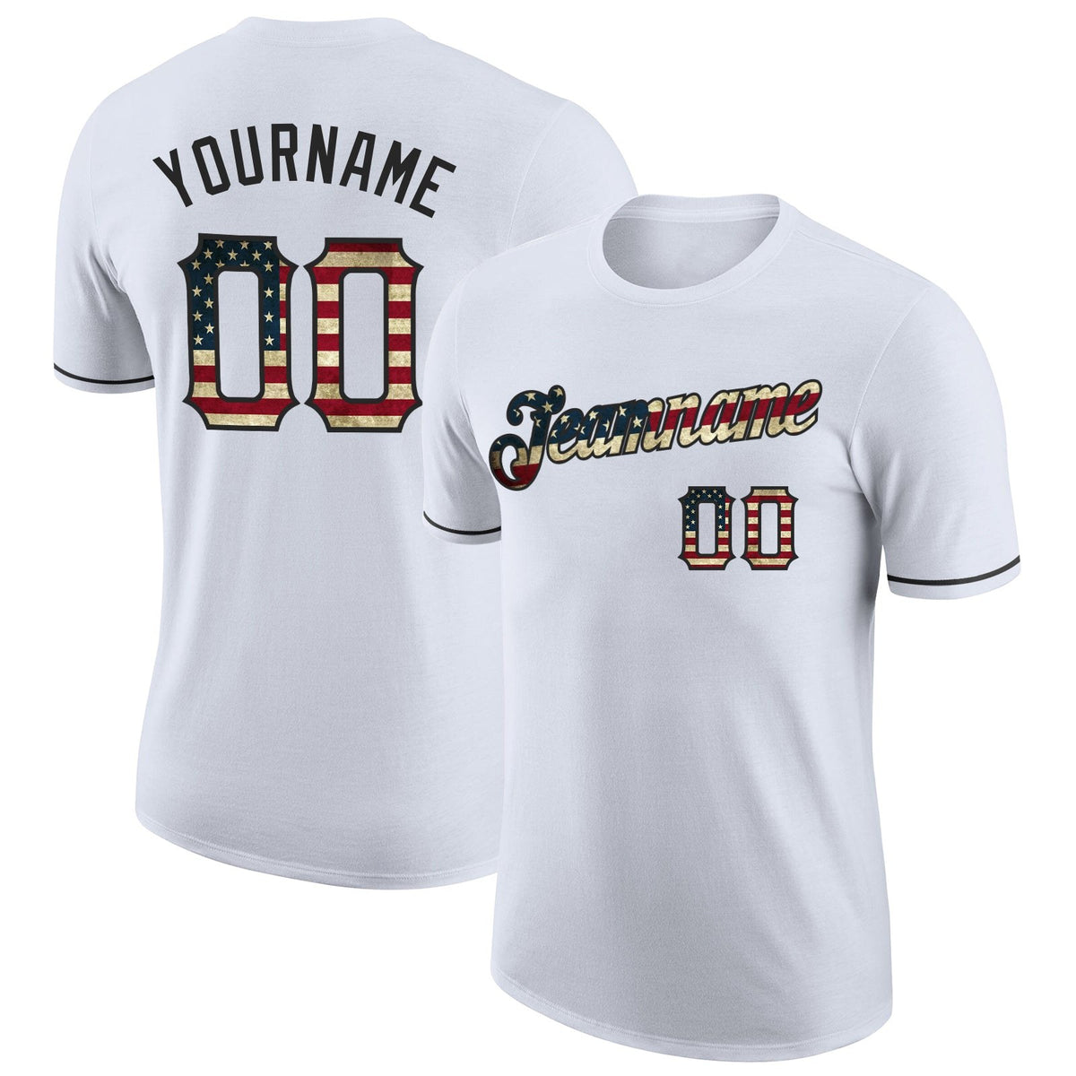 Custom White Vintage USA Flag-Black Performance T-Shirt photo 1