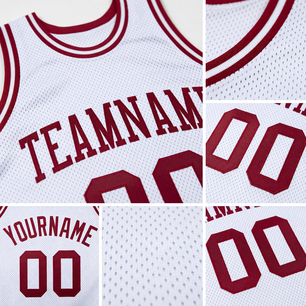 Custom White Maroon Authentic Throwback Basketball Jersey detail