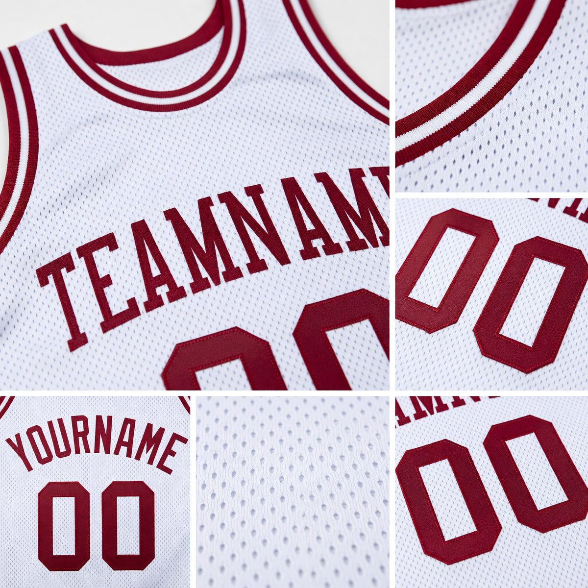 Custom White Maroon Authentic Throwback Basketball Jersey detail
