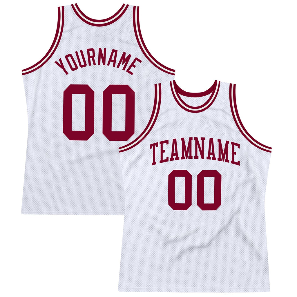 Custom White Maroon Authentic Throwback Basketball Jersey photo 1