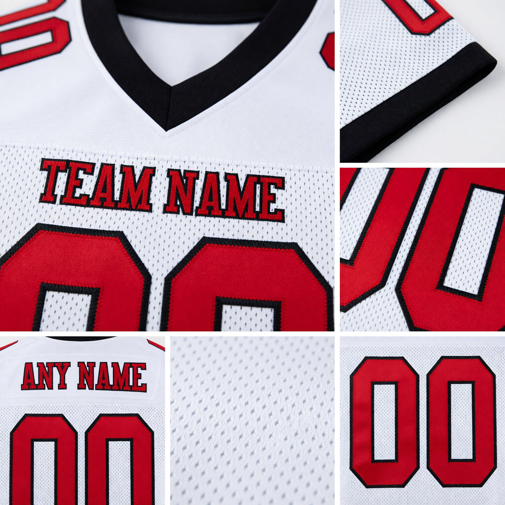 Custom White Red-Black Mesh Authentic Football Jersey detail