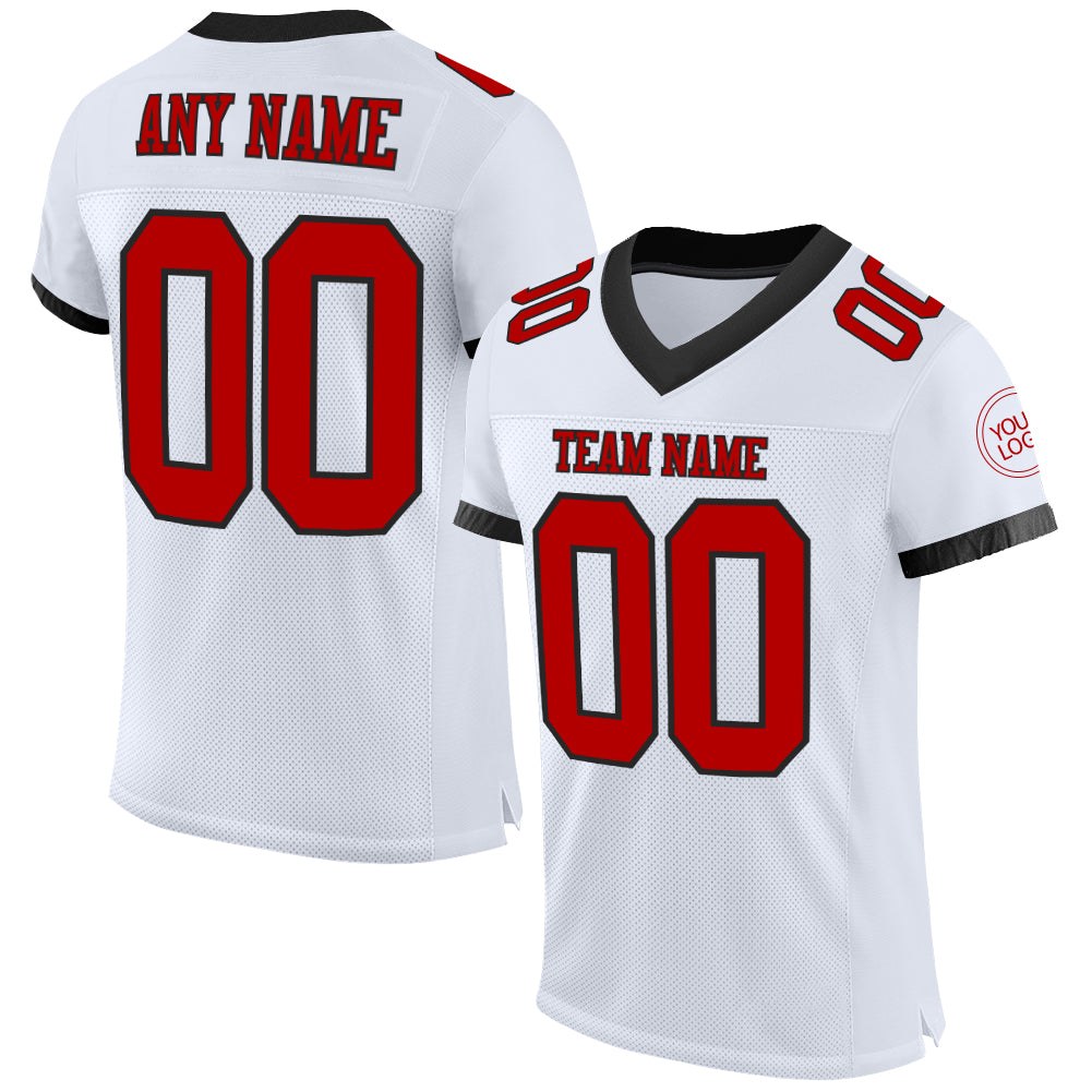 Custom White Red-Black Mesh Authentic Football Jersey photo 1