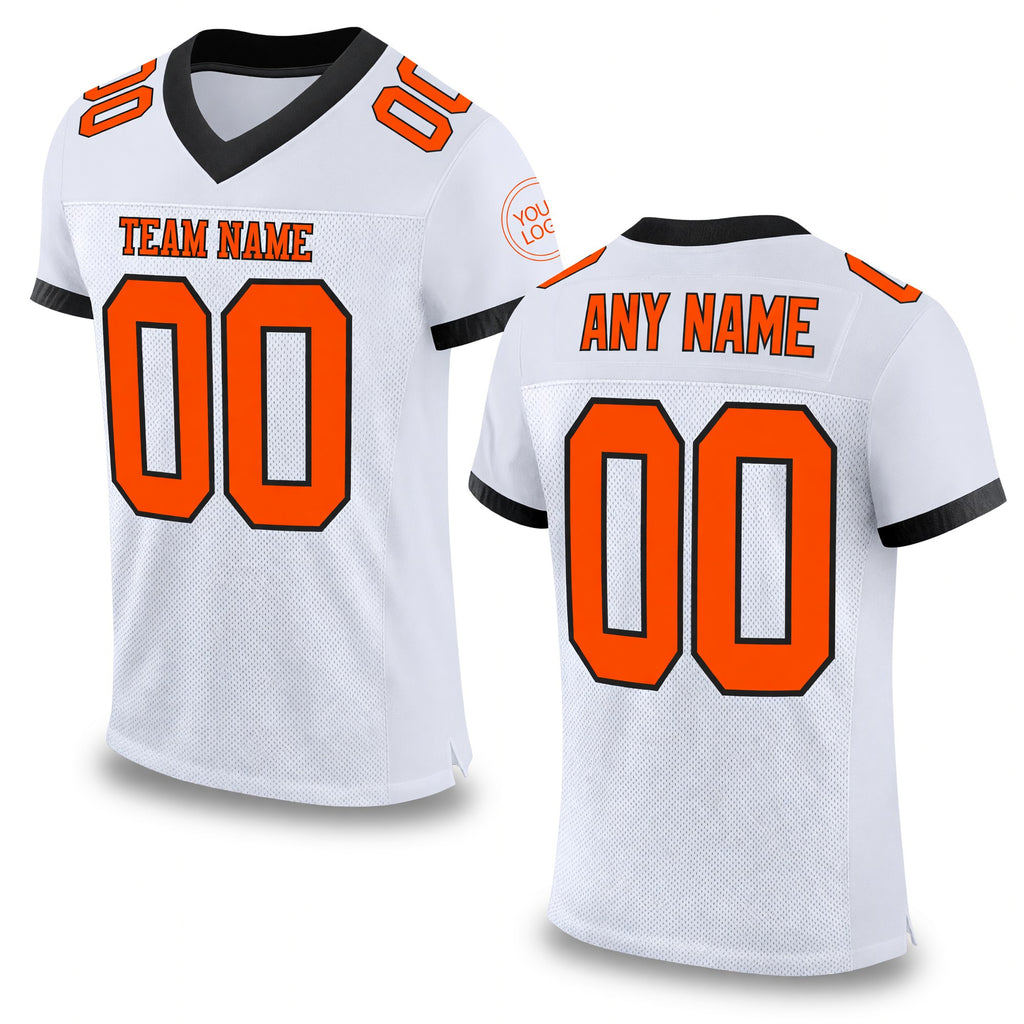 Custom White Orange-Black Mesh Authentic Football Jersey