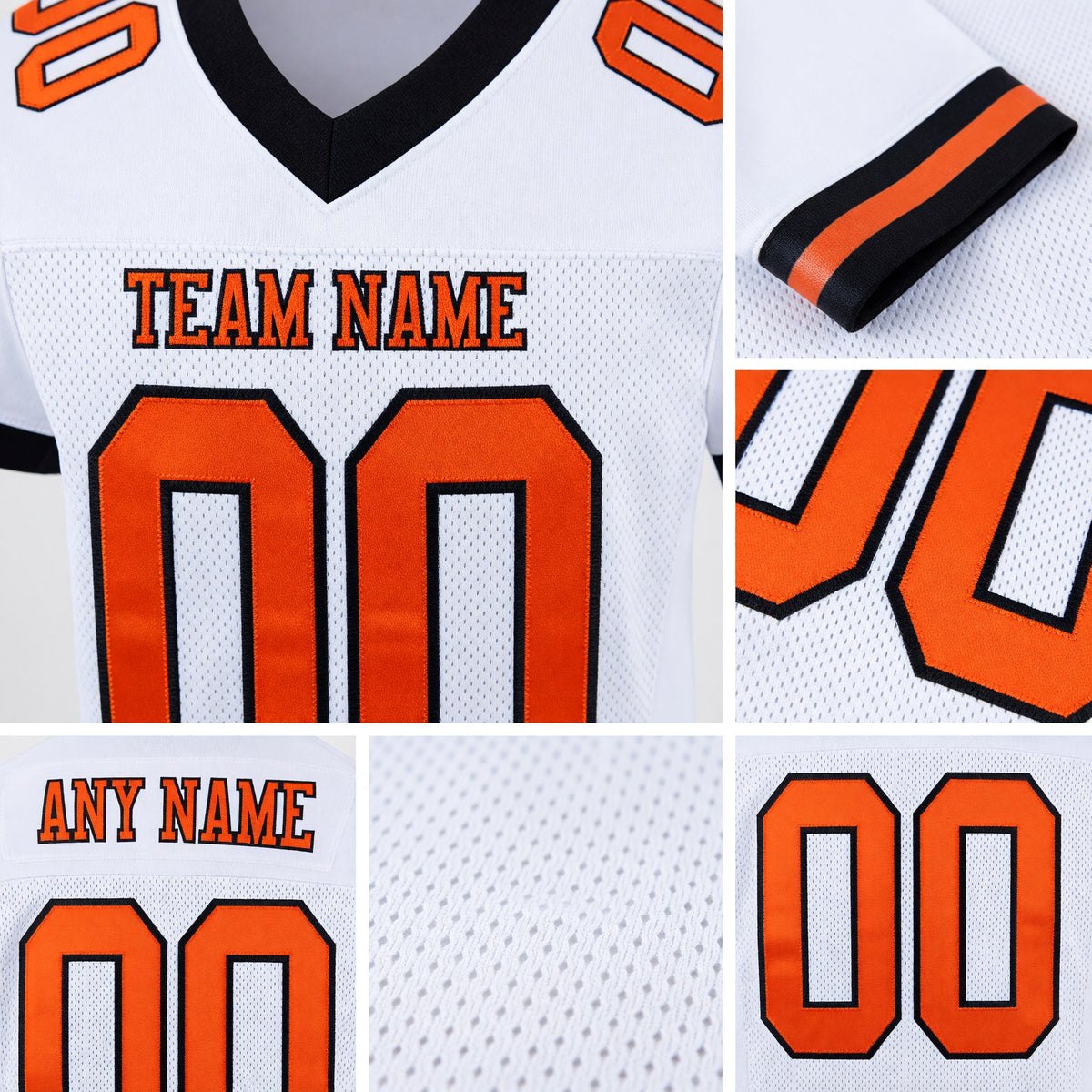 Custom White Orange-Black Mesh Authentic Football Jersey detail