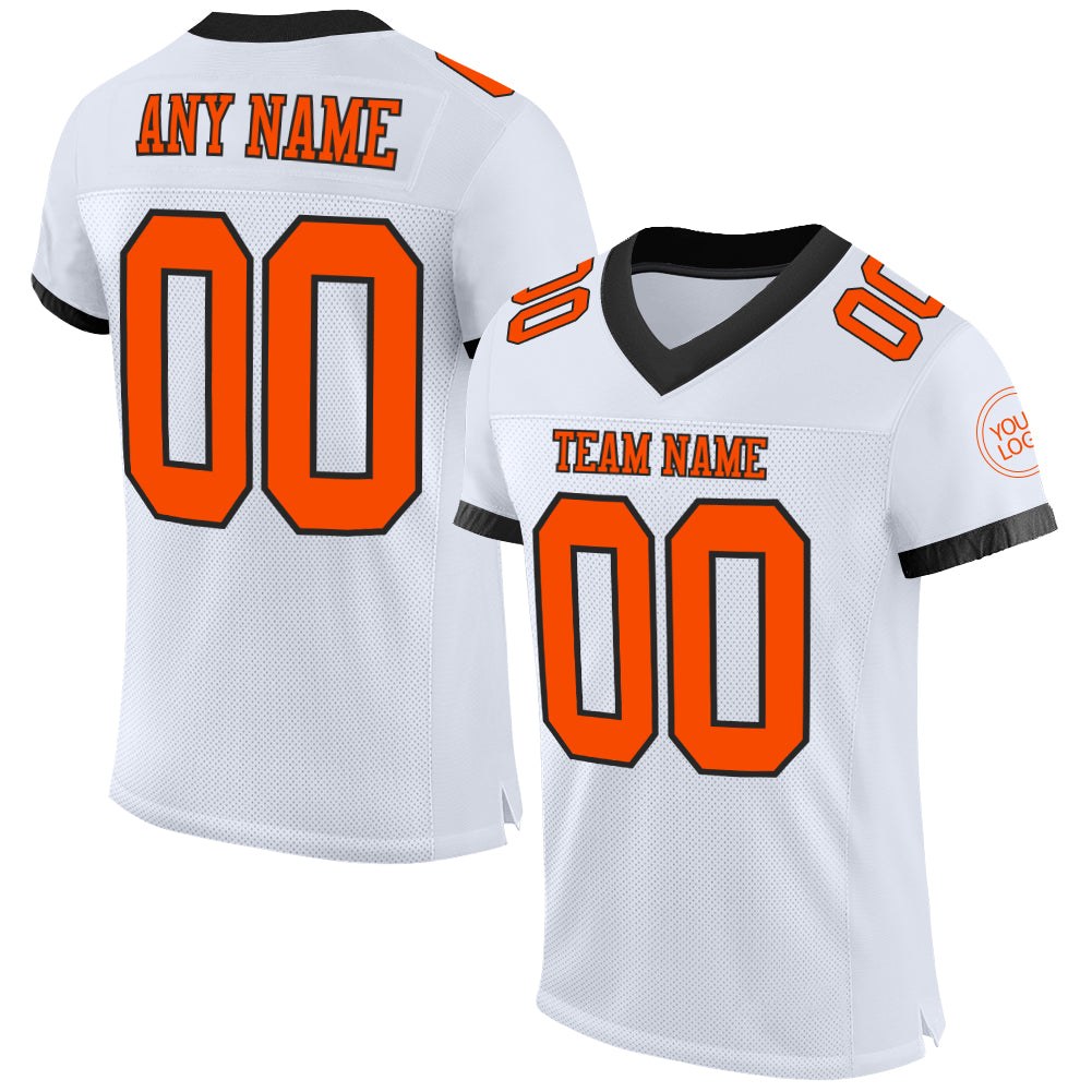 Custom White Orange-Black Mesh Authentic Football Jersey photo 1