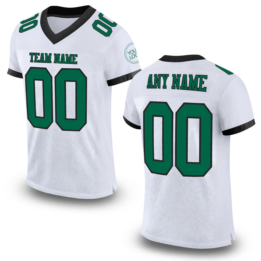 Custom White Kelly Green-Black Mesh Authentic Football Jersey