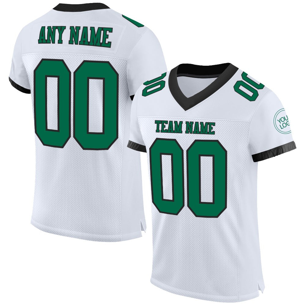 Custom White Kelly Green-Black Mesh Authentic Football Jersey photo 1