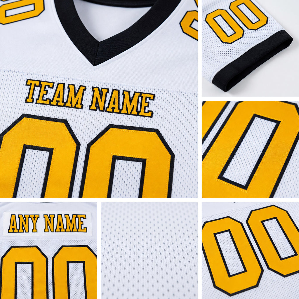 Custom White Gold-Black Mesh Authentic Football Jersey detail