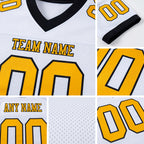 Custom White Gold-Black Mesh Authentic Football Jersey detail