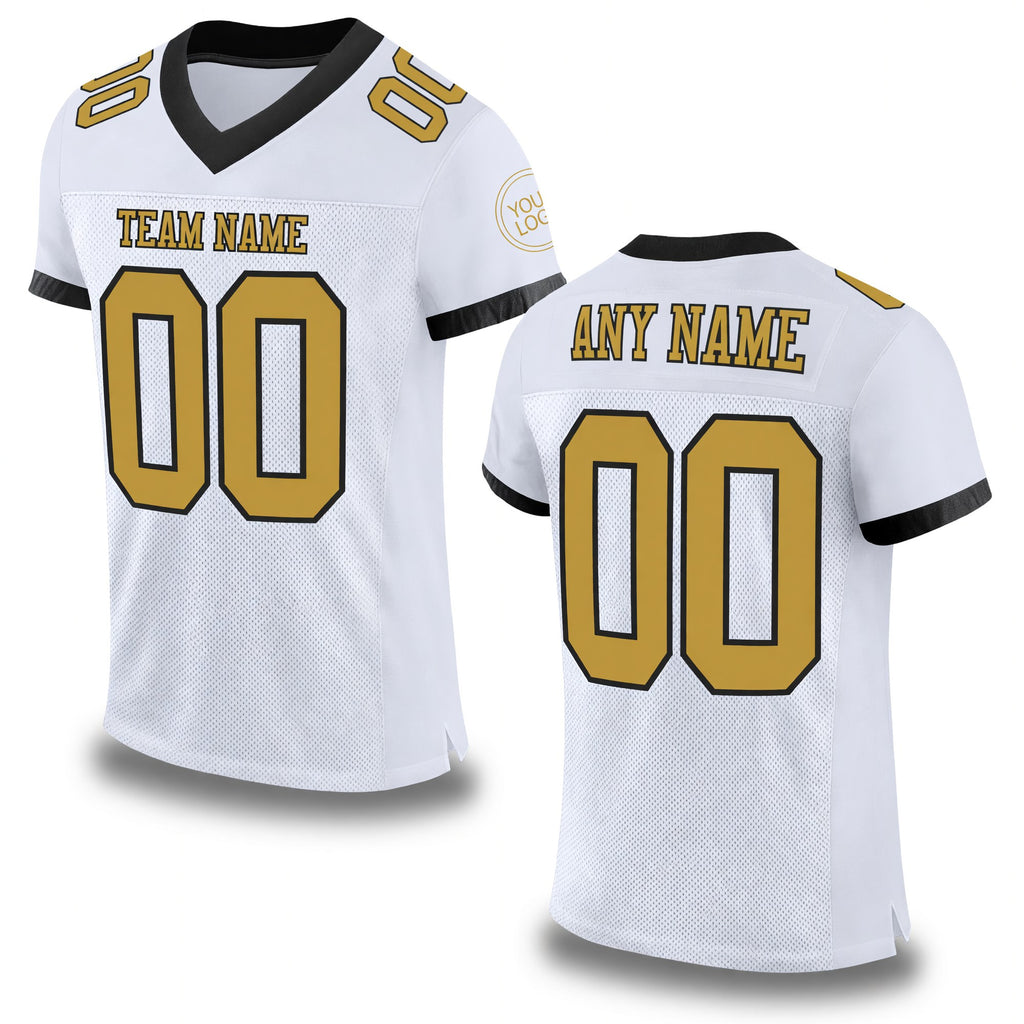 Custom White Old Gold-Black Mesh Authentic Football Jersey