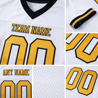 Custom White Old Gold-Black Mesh Authentic Football Jersey detail