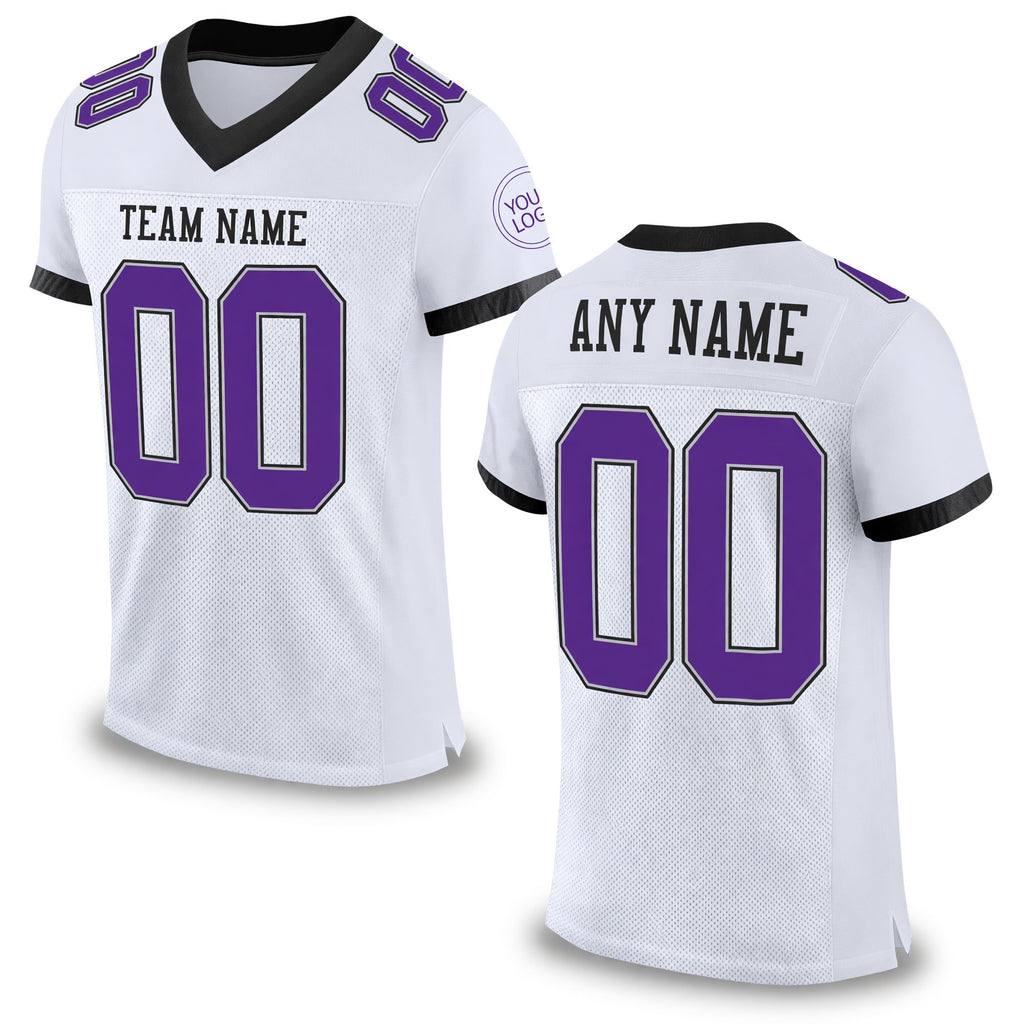 Custom White Purple Gray-Black Mesh Authentic Football Jersey