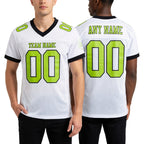 Custom White Neon Green-Black Mesh Authentic Football Jersey worn front and back