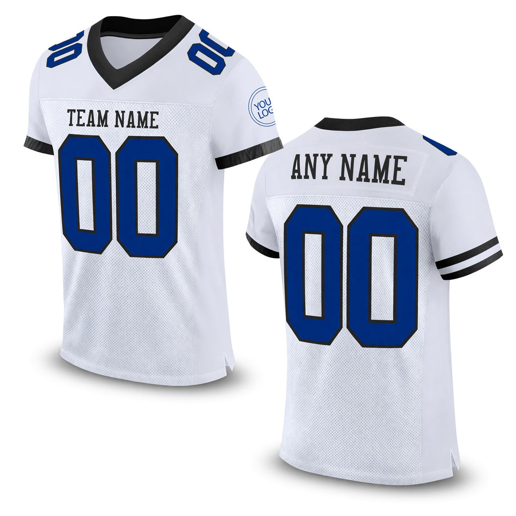 Custom White Royal-Black Mesh Authentic Football Jersey
