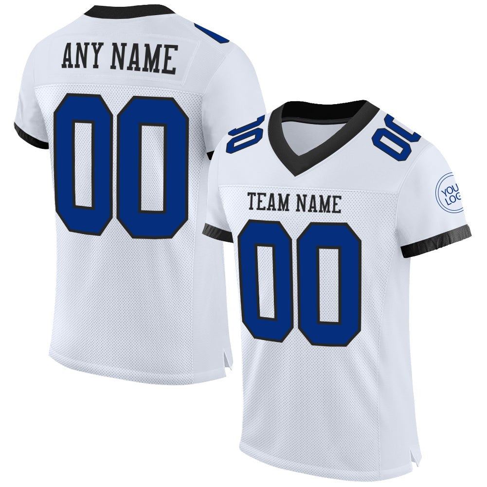 Custom White Royal-Black Mesh Authentic Football Jersey photo 1