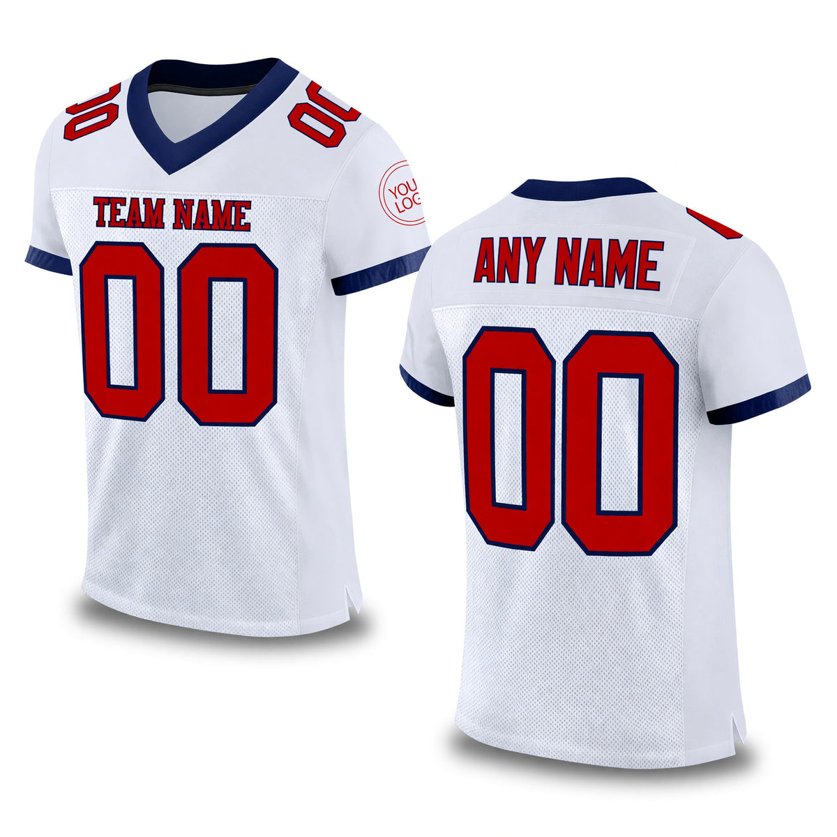 Custom White Red-Navy Mesh Authentic Football Jersey