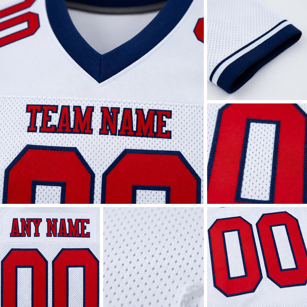 Custom White Red-Navy Mesh Authentic Football Jersey detail