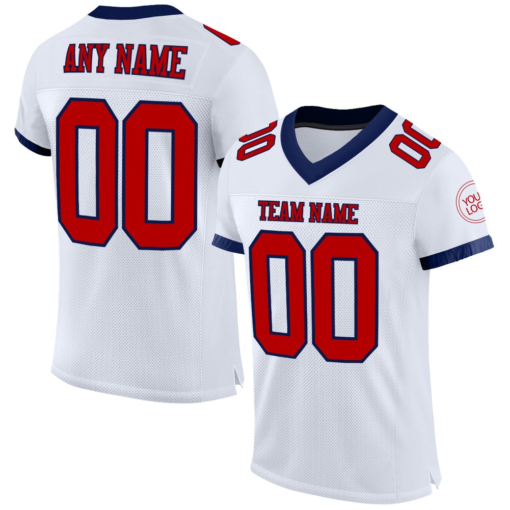 Custom White Red-Navy Mesh Authentic Football Jersey photo 1