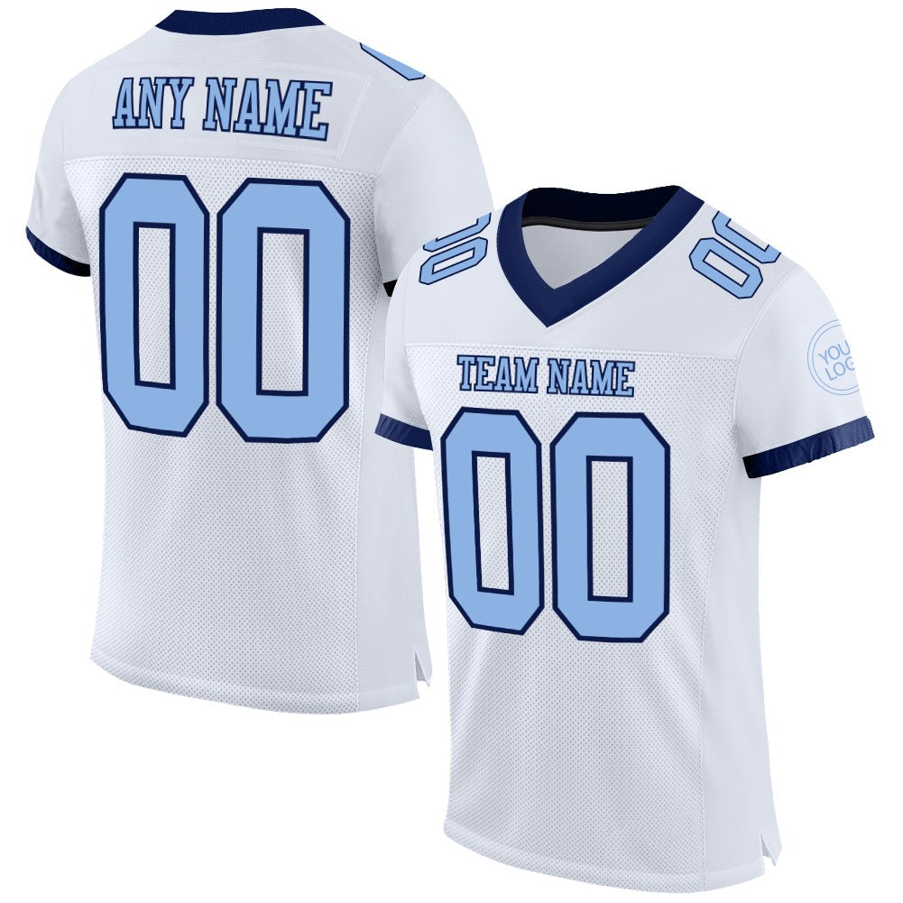 Custom White Light Blue-Navy Mesh Authentic Football Jersey photo 1