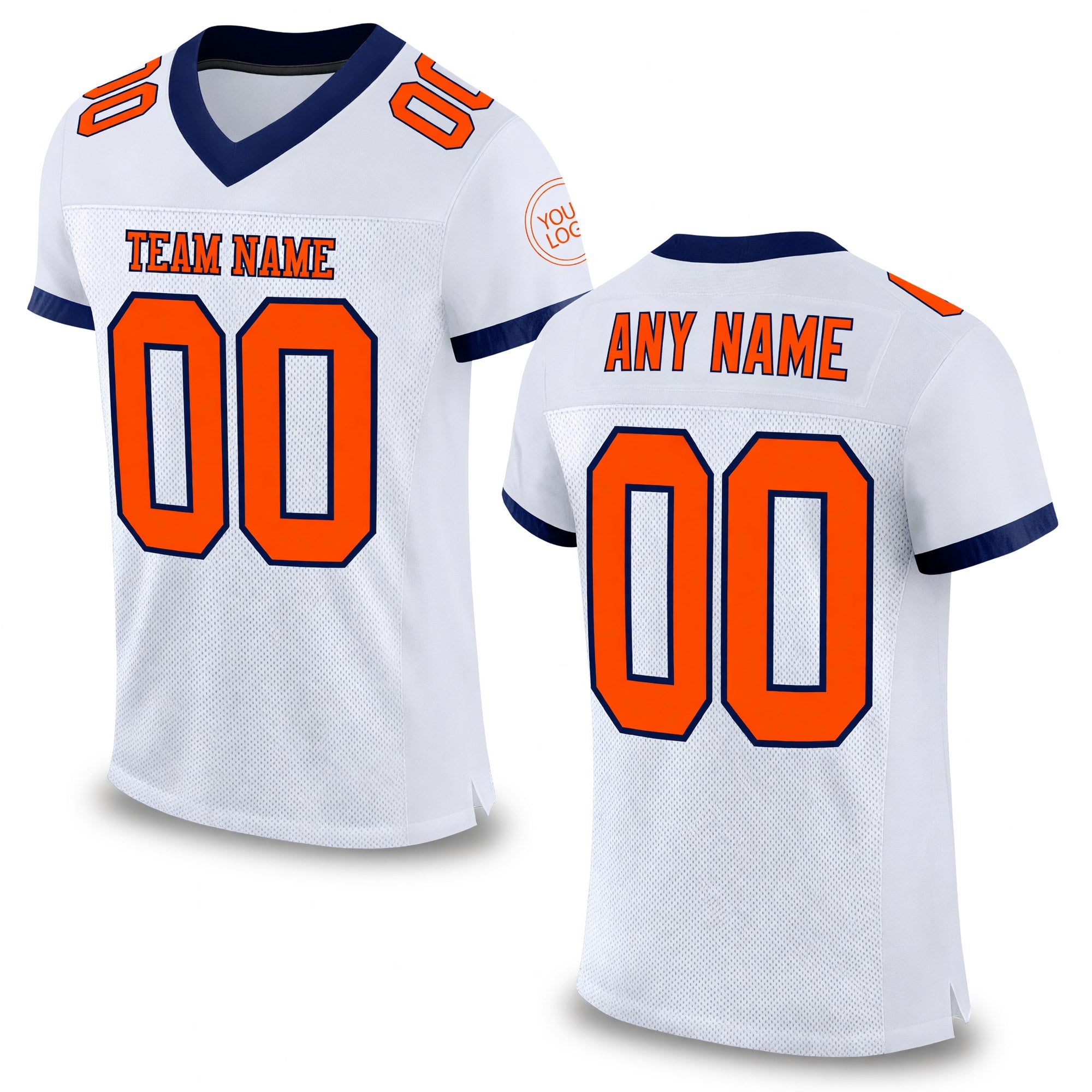 Custom White Orange-Navy Mesh Authentic Football Jersey