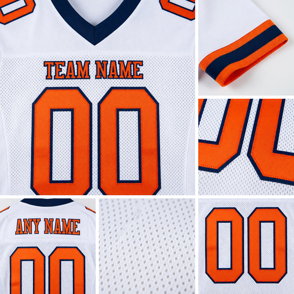Custom White Orange-Navy Mesh Authentic Football Jersey detail