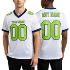 Custom White Neon Green-Navy Mesh Authentic Football Jersey worn front and back