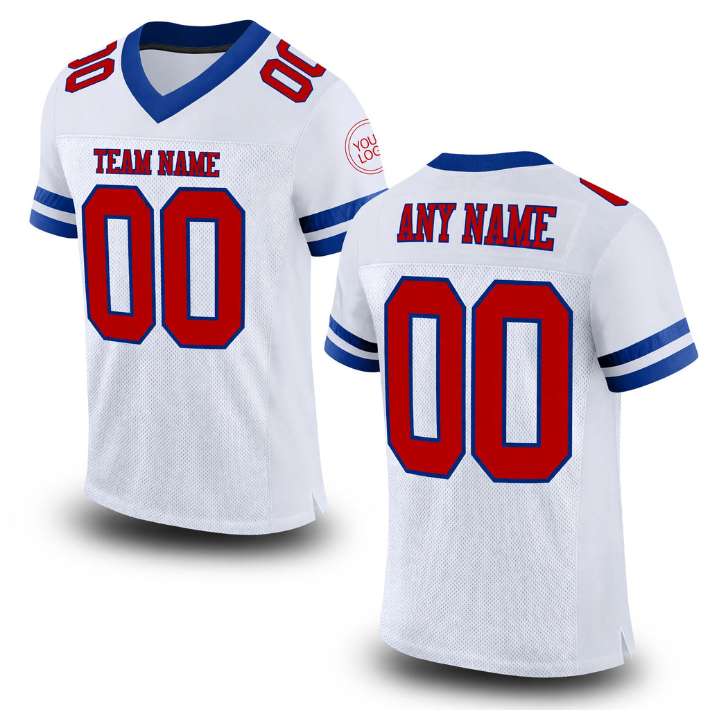 Custom White Red-Royal Mesh Authentic Football Jersey
