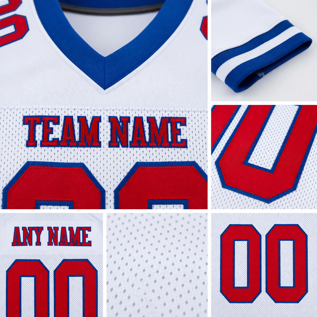 Custom White Red-Royal Mesh Authentic Football Jersey detail