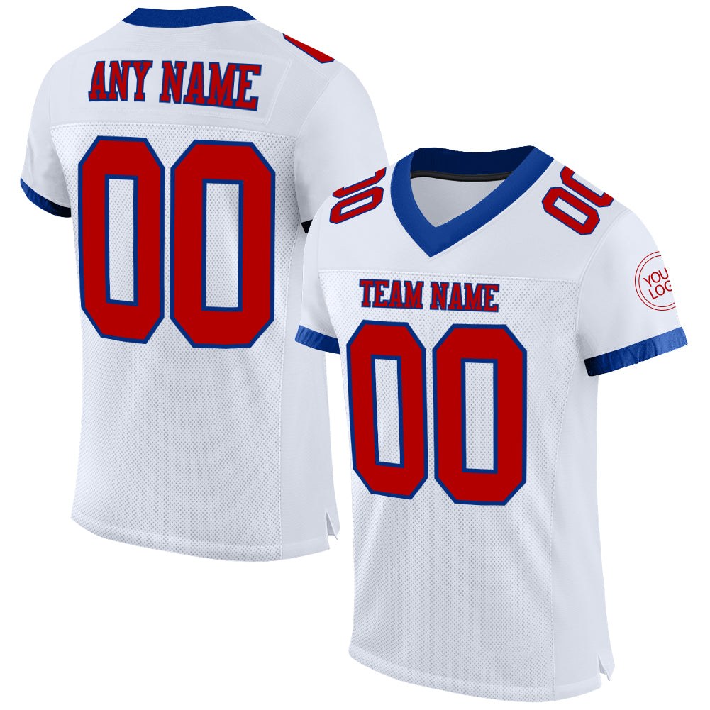Custom White Red-Royal Mesh Authentic Football Jersey photo 1