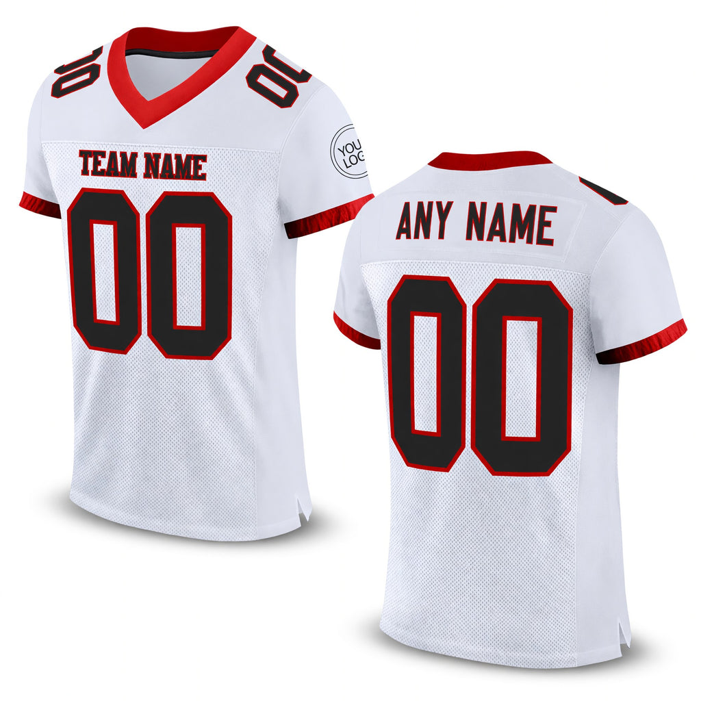 Custom White Black-Red Mesh Authentic Football Jersey