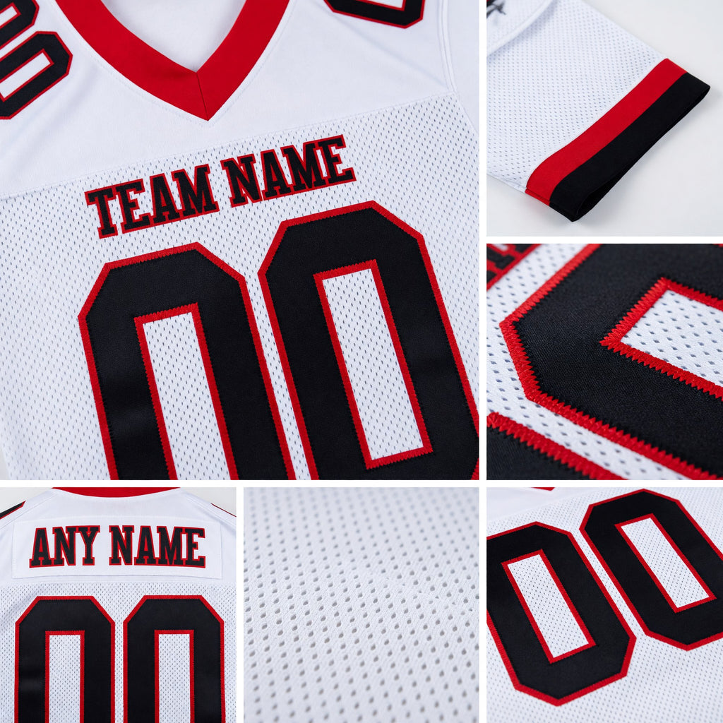 Custom White Black-Red Mesh Authentic Football Jersey detail