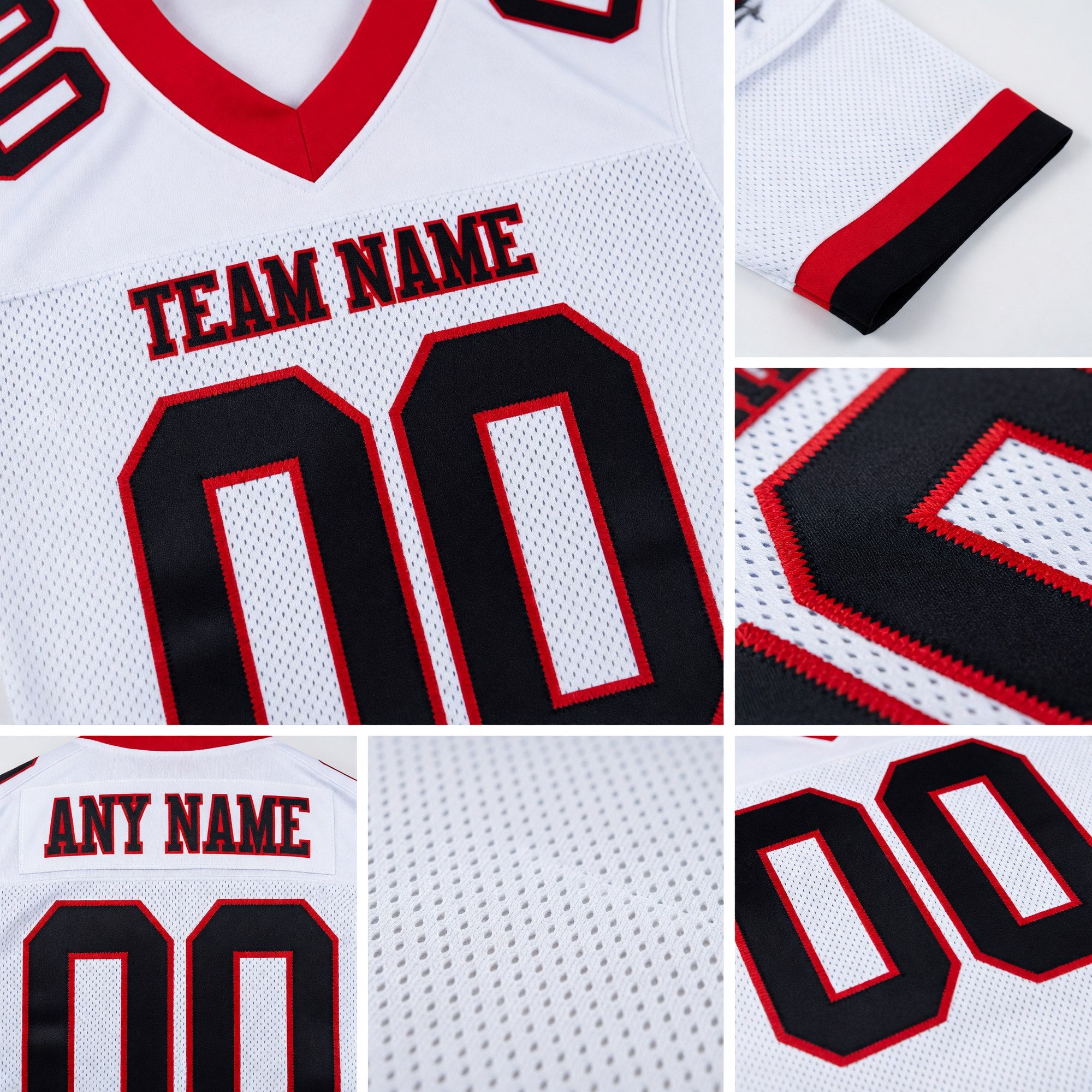 Custom White Black-Red Mesh Authentic Football Jersey detail