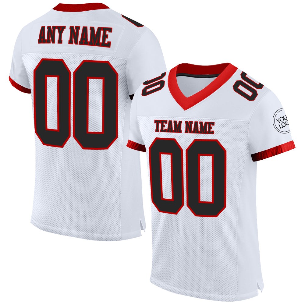 Custom White Black-Red Mesh Authentic Football Jersey photo 1