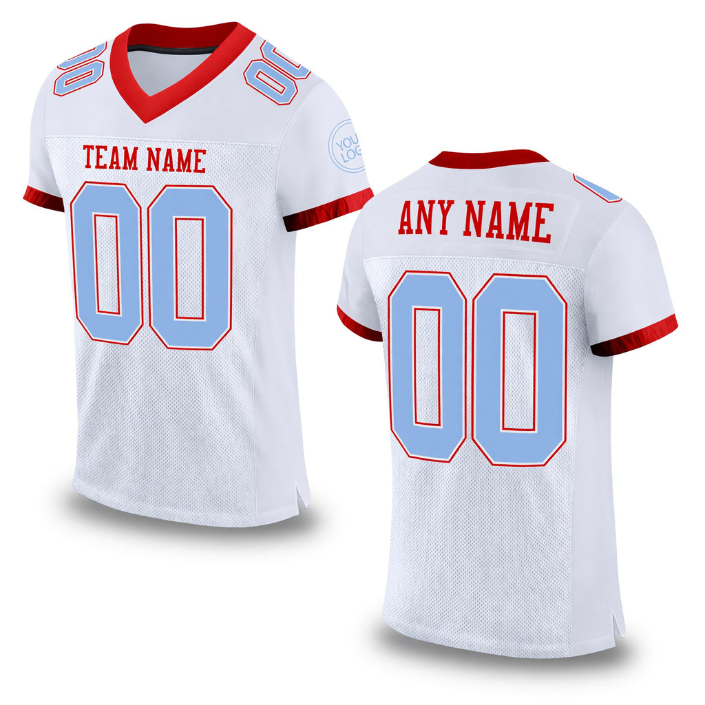 Custom White Light Blue-Red Mesh Authentic Football Jersey