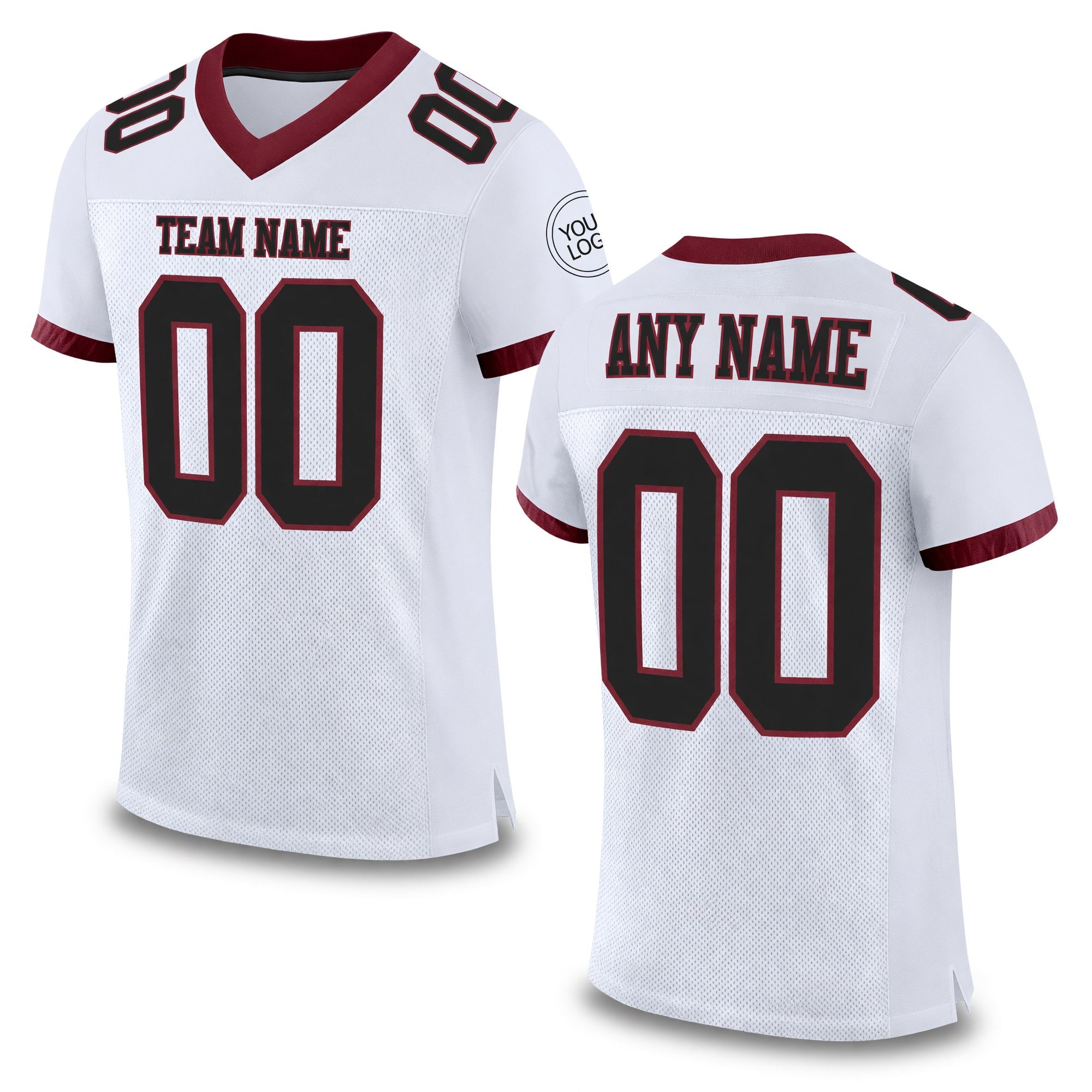 Custom White Black-Burgundy Mesh Authentic Football Jersey